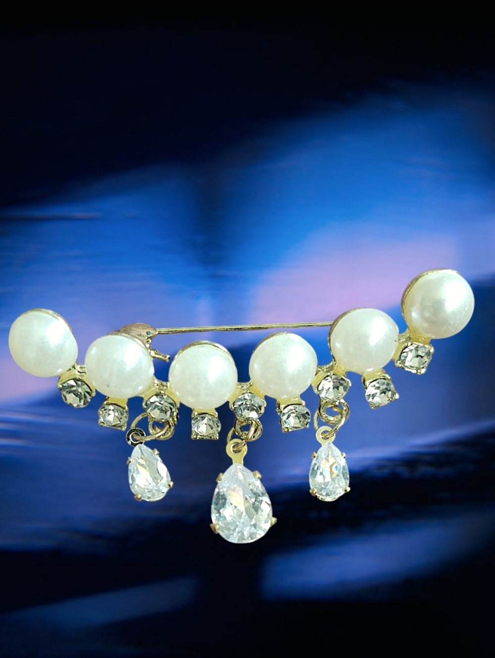 Faux Pearl & Crystal Drop Brooch